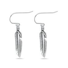 Load image into Gallery viewer, Sterling Silver Oxidized And Polished Feather Earrings