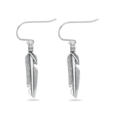 Sterling Silver Oxidized And Polished Feather Earrings
