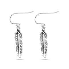Sterling Silver Oxidized And Polished Feather Earrings