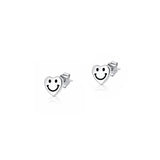 Sterling Silver Oxidized And Polished Happy Face Heart Earrings