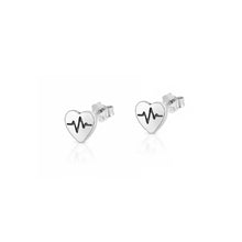 Load image into Gallery viewer, Sterling Silver Polished And Oxidized Heart EKG Earrings