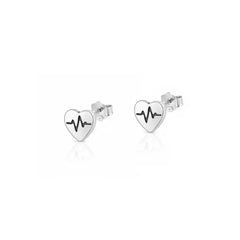 Sterling Silver Polished And Oxidized Heart EKG Earrings