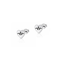 Load image into Gallery viewer, Sterling Silver Oxidized And Polished 6mm Heart EKG Earrings