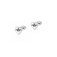 Sterling Silver Oxidized And Polished 6mm Heart EKG Earrings