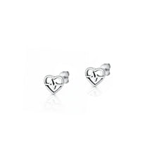 Load image into Gallery viewer, Sterling Silver Oxidized And Polished Heart EKG Earrings