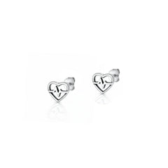 Sterling Silver Oxidized And Polished Heart EKG Earrings