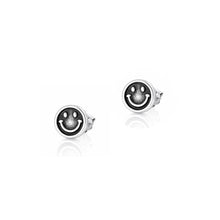 Load image into Gallery viewer, Sterling Silver Oxidized And Polished 6mm Happy Face Earrings