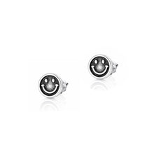 Load image into Gallery viewer, Sterling Silver Oxidized And Polished Happy Face Earrings