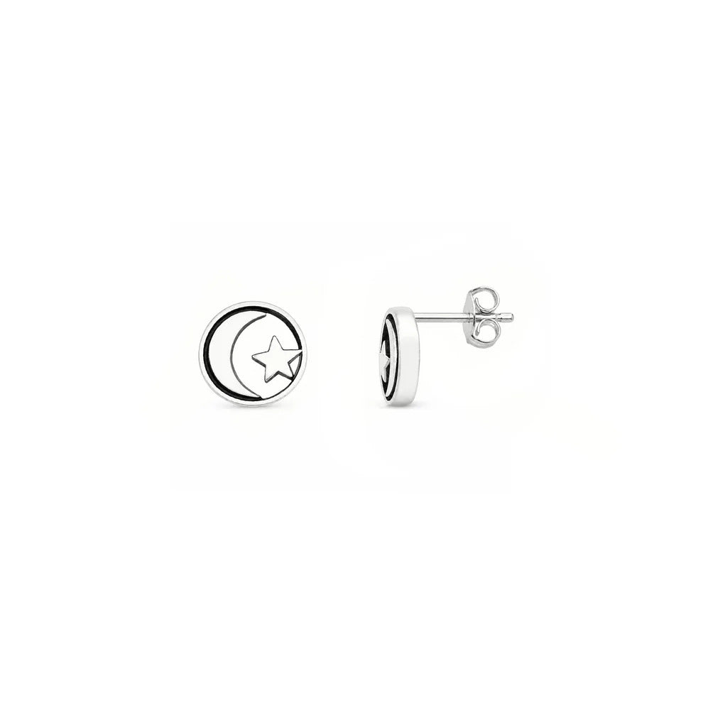 Sterling Silver Oxidized And Polished Moon And Star Earrings