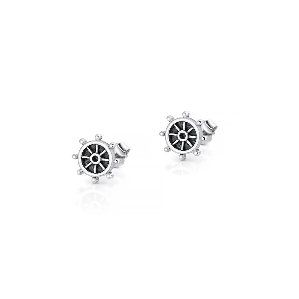Sterling Silver Oxidized And Polished Helm Earrings