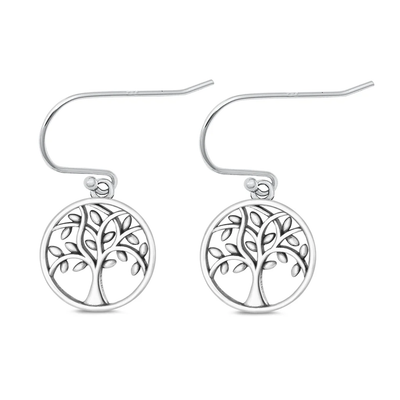 Sterling Silver Oxidized Tree Of Life Earrings