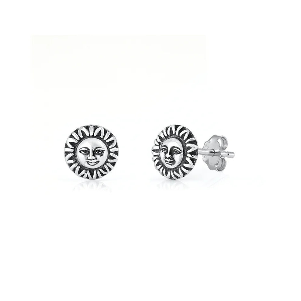 Sterling Silver Oxidized Sun Earrings