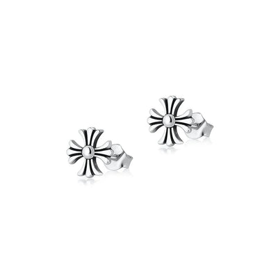 Sterling Silver Oxidized Gothic Cross Earrings