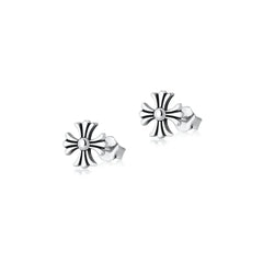 Sterling Silver Oxidized Gothic Cross Earrings