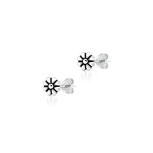 Load image into Gallery viewer, Sterling Silver Oxidized And Polished Flower Earrings