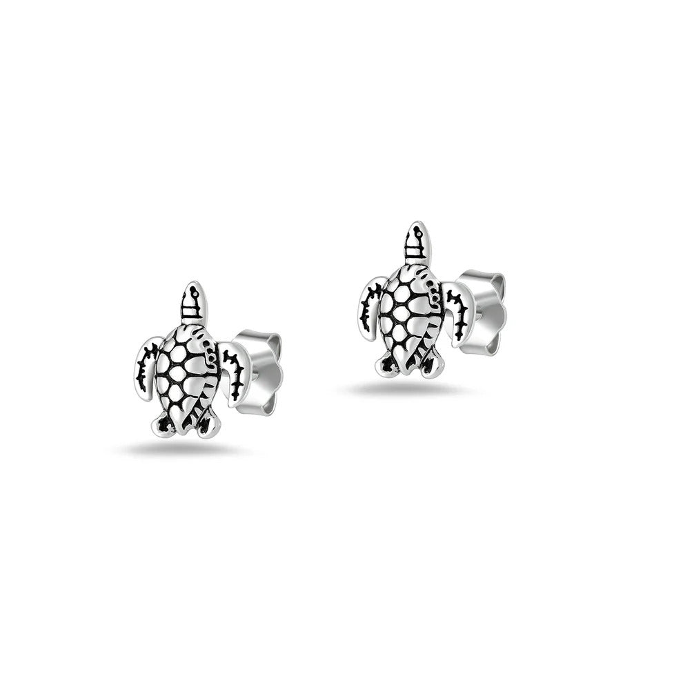 Sterling Silver Oxidized And Polished Sea Turtles Earrings