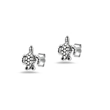 Load image into Gallery viewer, Sterling Silver Oxidized And Polished Sea Turtles Earrings