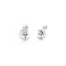 Load image into Gallery viewer, Sterling Silver Oxidized And Polished 8.7mm Moon And Mushroom Earrings