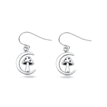Load image into Gallery viewer, Sterling Silver Oxidized And Polished Moon And Mushroom Earrings
