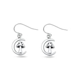 Sterling Silver Oxidized And Polished Moon And Mushroom Earrings