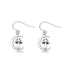 Sterling Silver Oxidized And Polished Moon And Mushroom Earrings