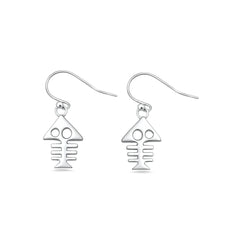 Sterling Silver Oxidized And Polished Fish Skeleton Earrings