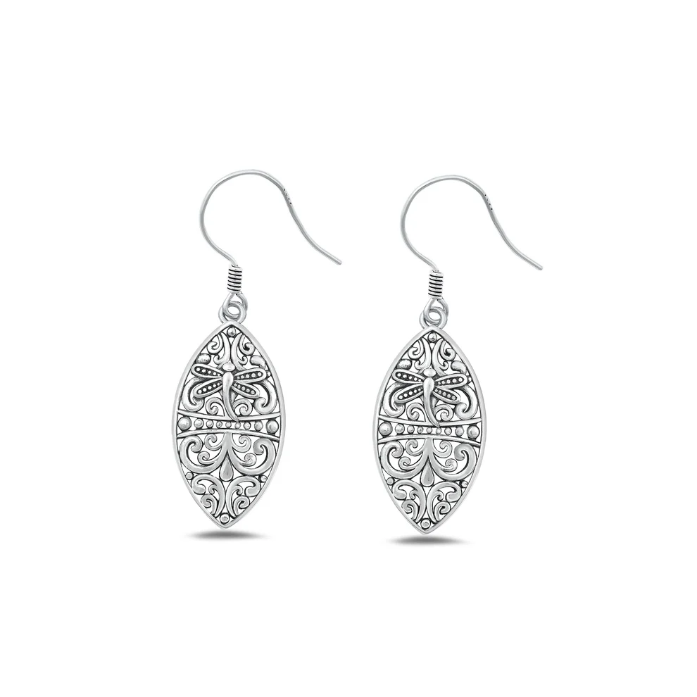 Sterling Silver Oxidized Dragonfly Bali Style Earrings