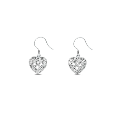 Sterling Silver Oxidized Heart Earrings