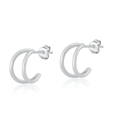 Sterling Silver Rhodium Plated And Polished Double Hoop Earrings
