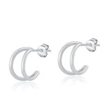Sterling Silver Rhodium Plated And Polished Double Hoop Earrings