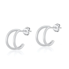 Sterling Silver Rhodium Plated And Polished Double Hoop Earrings