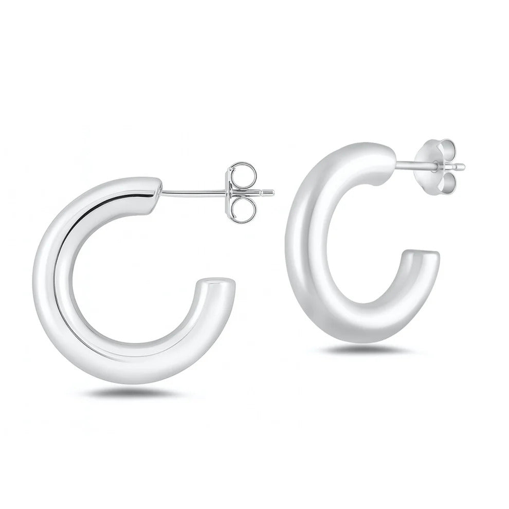 Sterling Silver Rhodium Plated And Polished Hoop Earrings