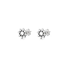 Load image into Gallery viewer, Sterling Silver Oxidized And Polished Nautical Ship Wheel Earrings