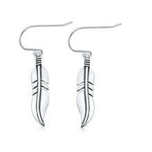 Load image into Gallery viewer, Sterling Silver Oxidized And Polished 26.5mm Feather Earrings