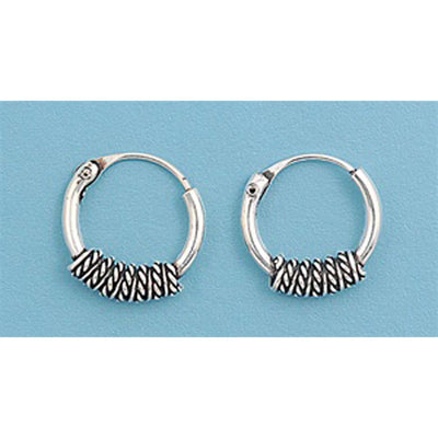 Sterling Silver Bali Hoop Earring, Diameter 13mm, Thickness 2mm