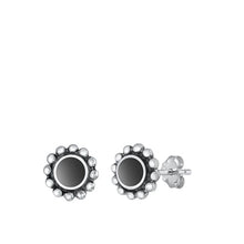 Load image into Gallery viewer, Sterling Silver Oxidized 9mm Round Black Agate Stone Earrings