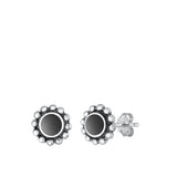 Sterling Silver Oxidized 9mm Round Black Agate Stone Earrings