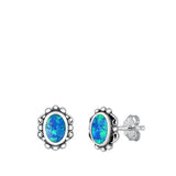 Sterling Silver Oxidized Oval Blue Lab Opal Earrings