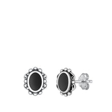 Load image into Gallery viewer, Sterling Silver Oxidized Oval Black Agate Stone Earrings