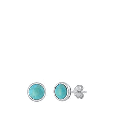 Sterling Silver Oxidized Round Genuine Turquoise Stone Earrings