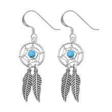 Load image into Gallery viewer, Sterling Silver Oxidized Dreamcatcher Genuine Turquoise Stone Earrings