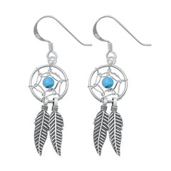 Sterling Silver Oxidized Dreamcatcher Genuine Turquoise Stone Earrings