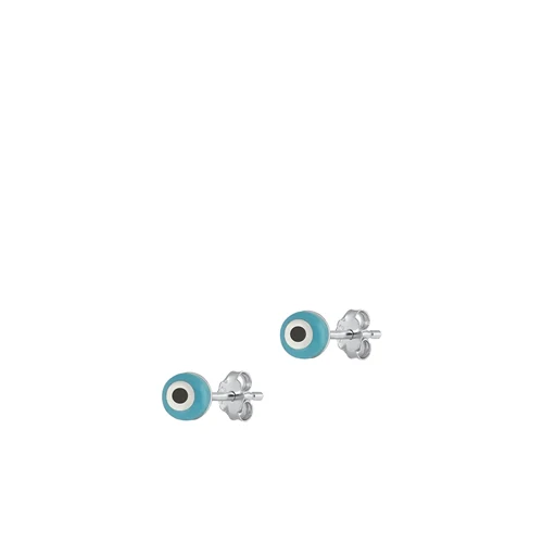 Sterling Silver Rhodium Plated Mother Of Pearl Evil Eye Earrings