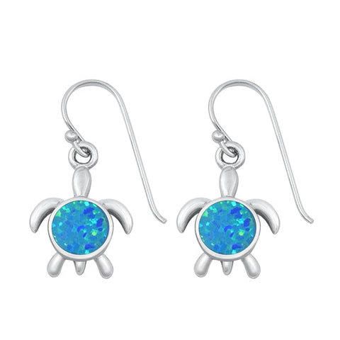 Sterling Silver Rhodium Plated Blue Lab Opal Turtle Earring