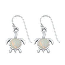 Load image into Gallery viewer, Sterling Silver Rhodium Plated White Lab Opal Turtle Earring