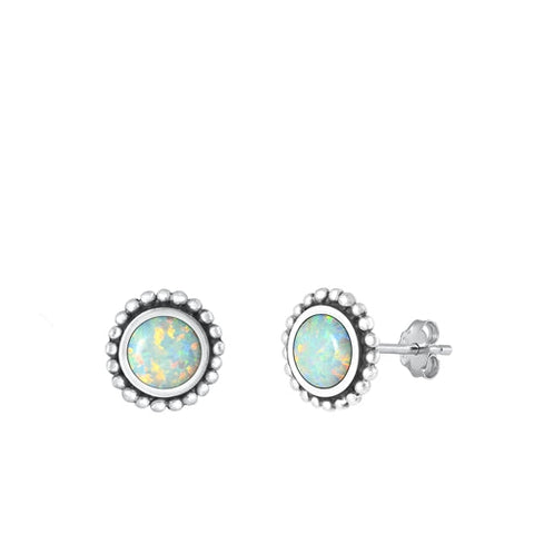 Sterling Silver Oxidized White Lab Opal Earring