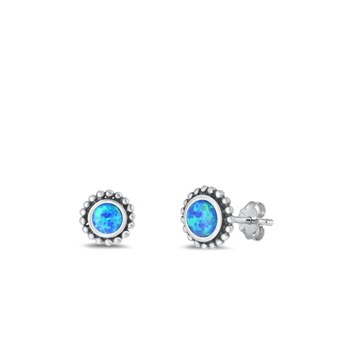 Sterling Silver Oxidized Blue Lab Opal Earrings7.8mm