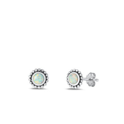 Sterling Silver Oxidized White Lab Opal Earrings-7.8mm