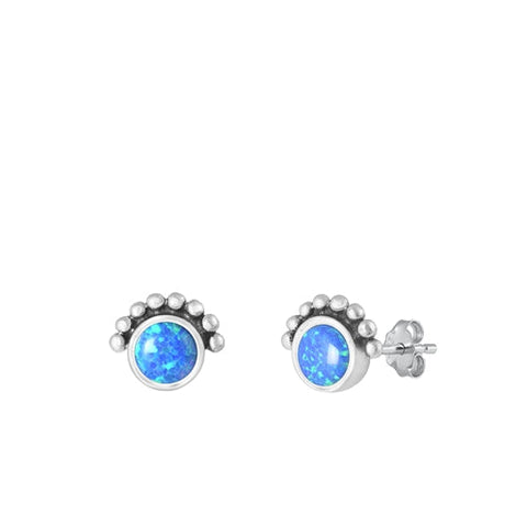 Sterling Silver Oxidized Blue Lab Opal Earring-8mm