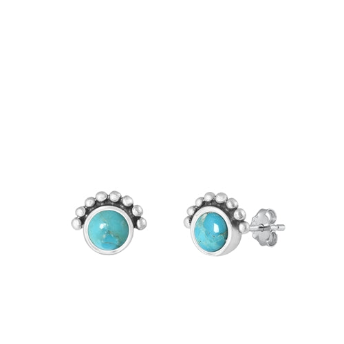 Sterling Silver Oxidized Genuine Turquoise Earring-8mm